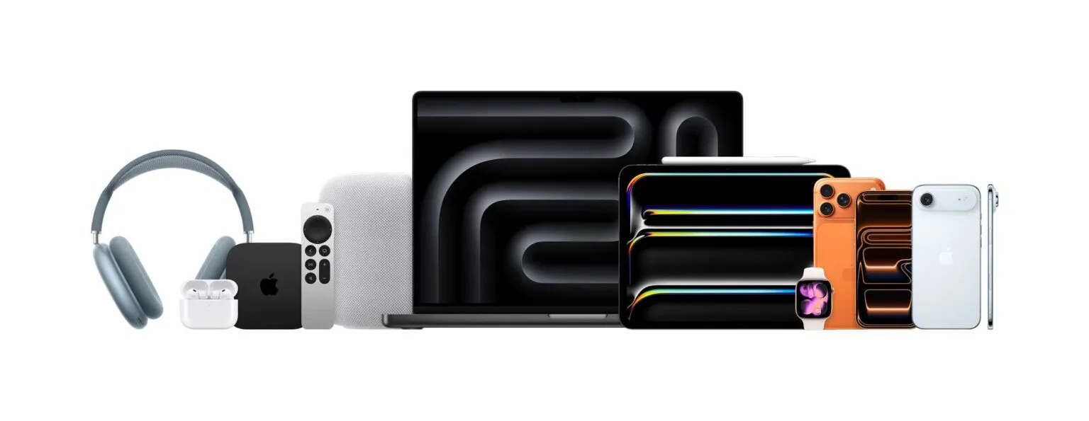Gamme Apple : AirPods, Apple TV, HomePod, MacBook Pro, iPad Pro, Apple Watch, iPhone 17 Pro Max, iPhone 17 Pro et iPhone Air