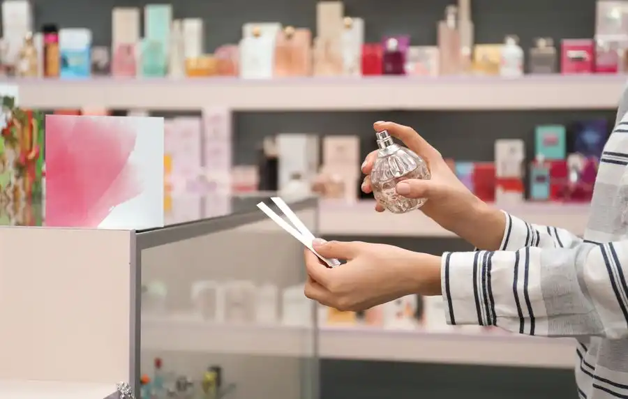 Test d'un parfum au comptoir d'un point de vente